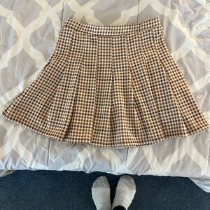 Altar'd State Brown and Cream Pleated Skater Skirt